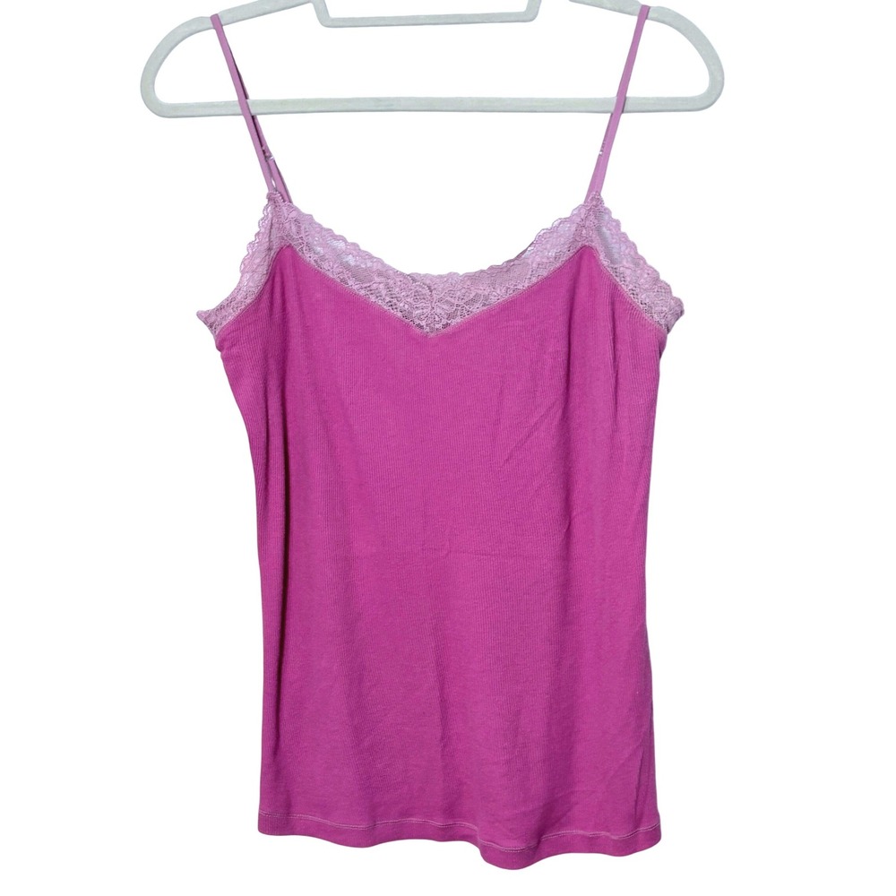 Vtg dELiAs Y2K Womens Lace Trim Cami Tank‎ XL (Fits M) Ribbed Coquette Layering